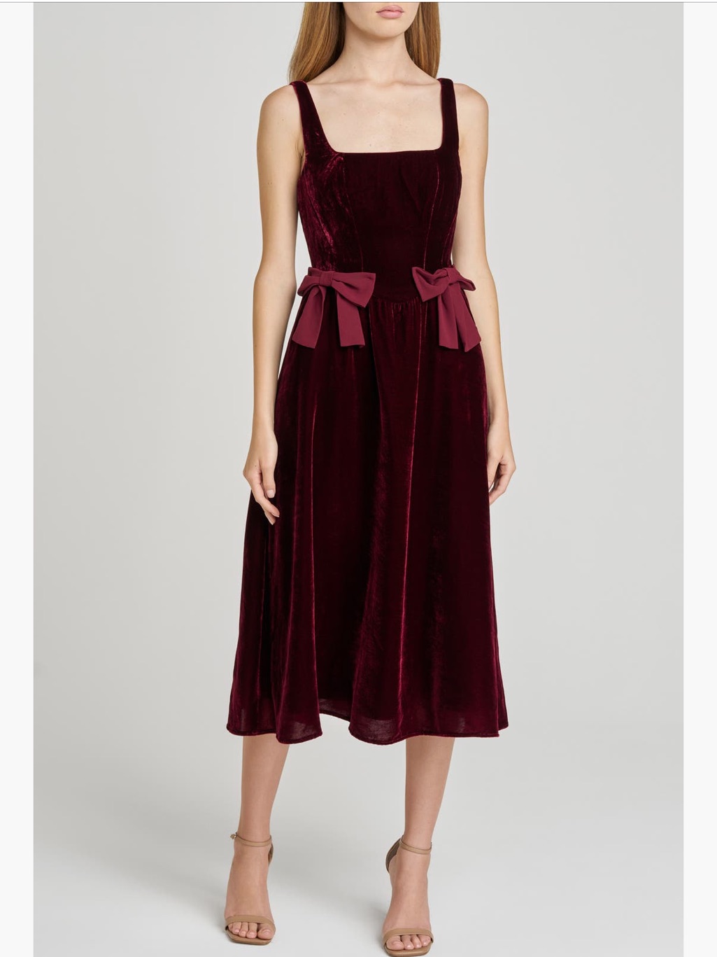 Nwt Wayf Velvet Burgundy Midi Bow Dress Size S